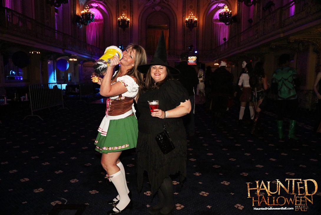 Costumed guests at the Haunted Halloween Ball party at the Congress Plaza Hotel in Chicago